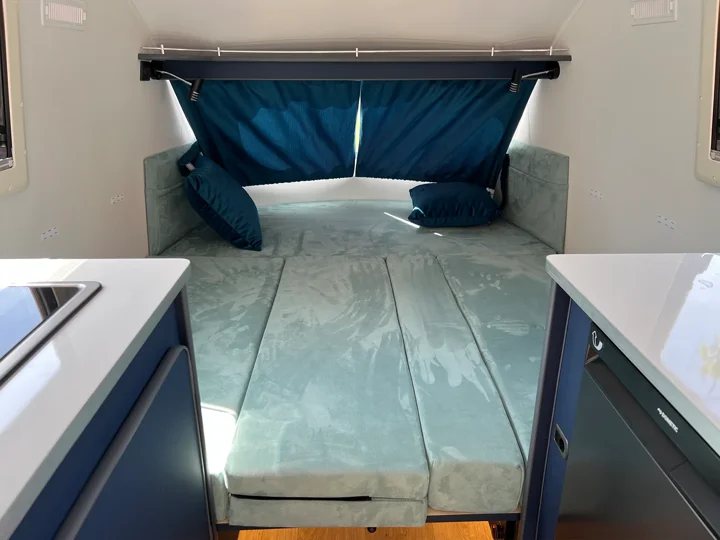Go-Pod lounge converted into a double bed