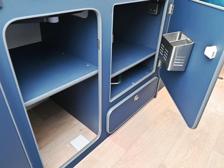 Open kitchen storage cupboards