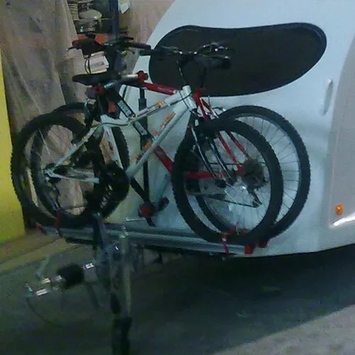Old front bike rack option shown on the front of a Go-Pod caravan