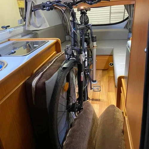 Bike inside a Go-Pod with cushions used to protect the interior