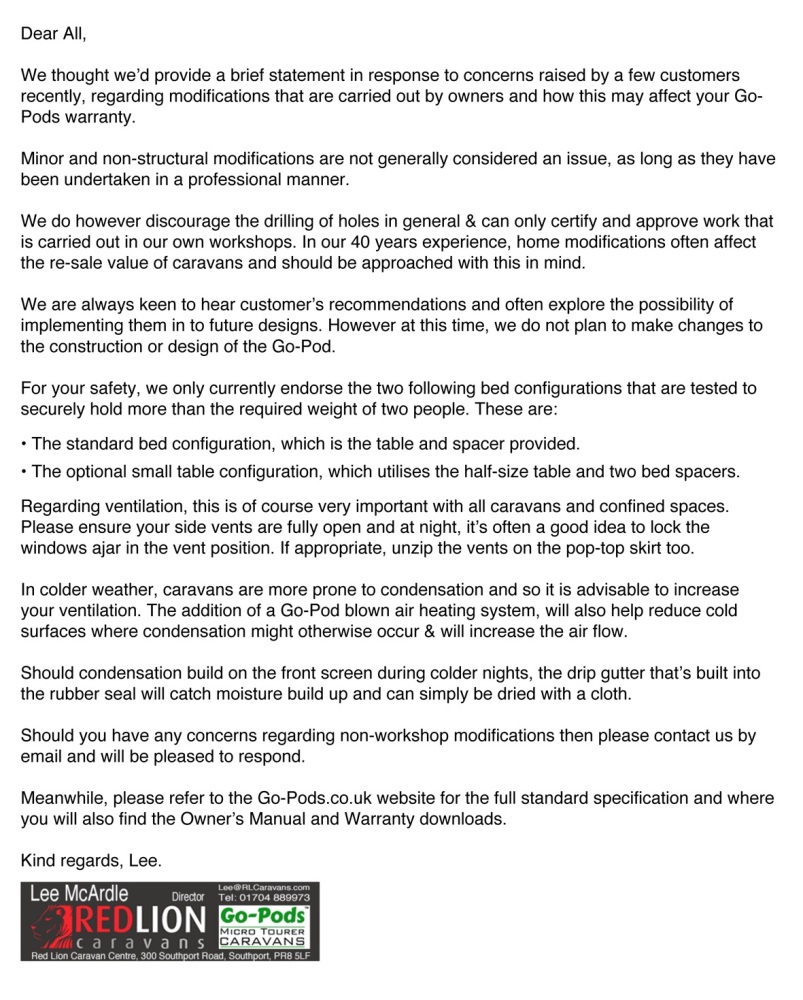Red Lion Caravans - Home Modifications brief