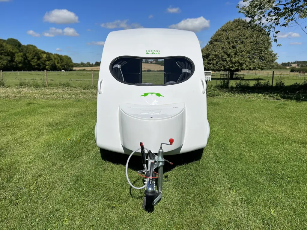 Front view of a Go-Pod with the roof raised