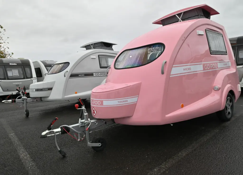 Pink Go-Pod viewed from the front and side