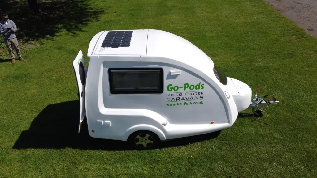 Elevated side view of a white Go-Pod